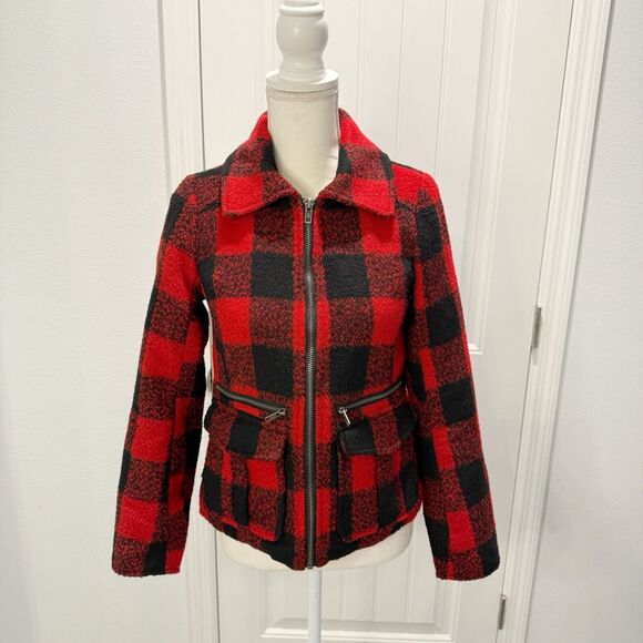 REWIND WOMEN'S RED BUFFALO PLAID JACKET SIZE Small Long Sleeves Pockets - Picture 1 of 16